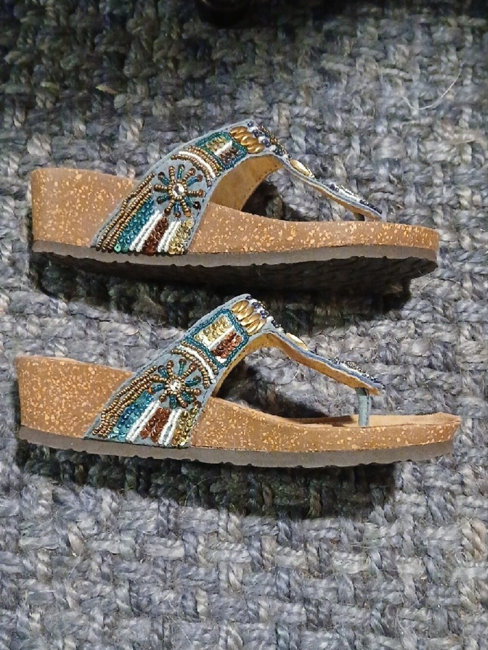 NWOT White Mountain Embellished Teal Beaded Wedge Sandals - Women